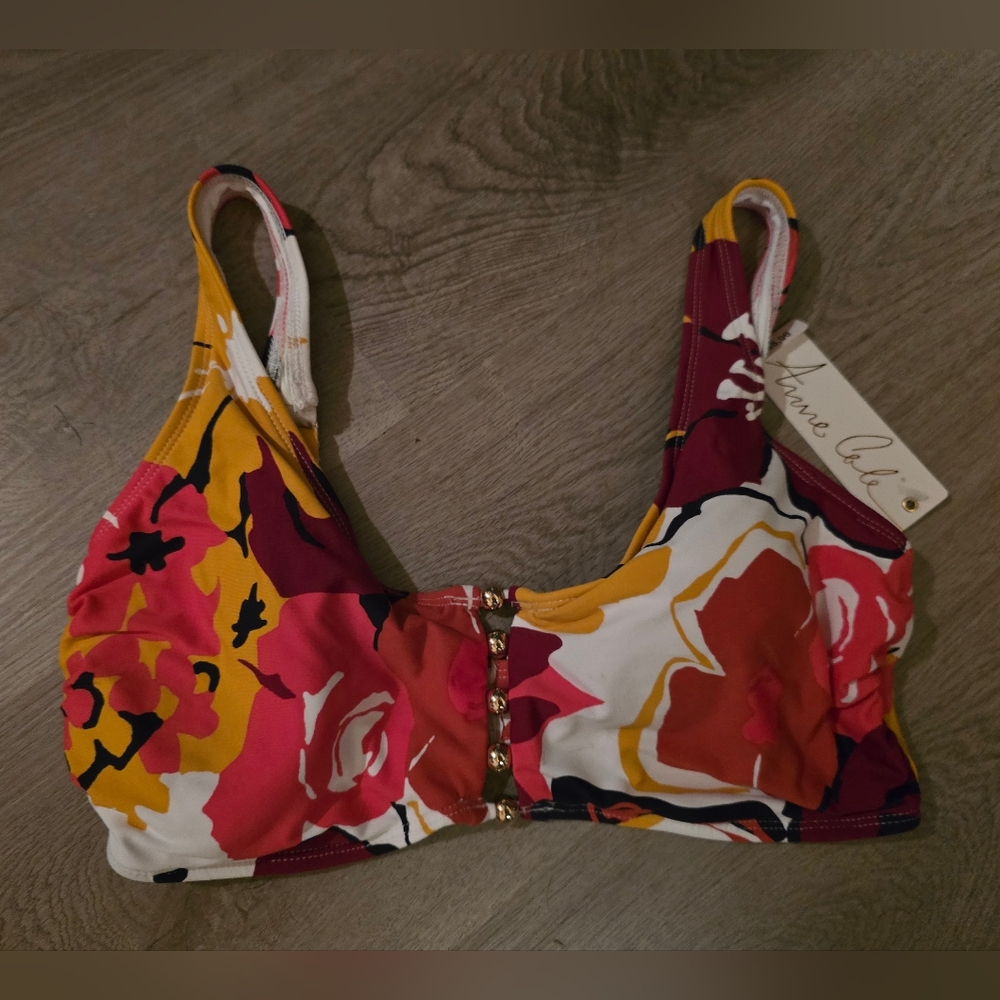 Anne Cole Floral Multicolor Bikini Top NWT Large